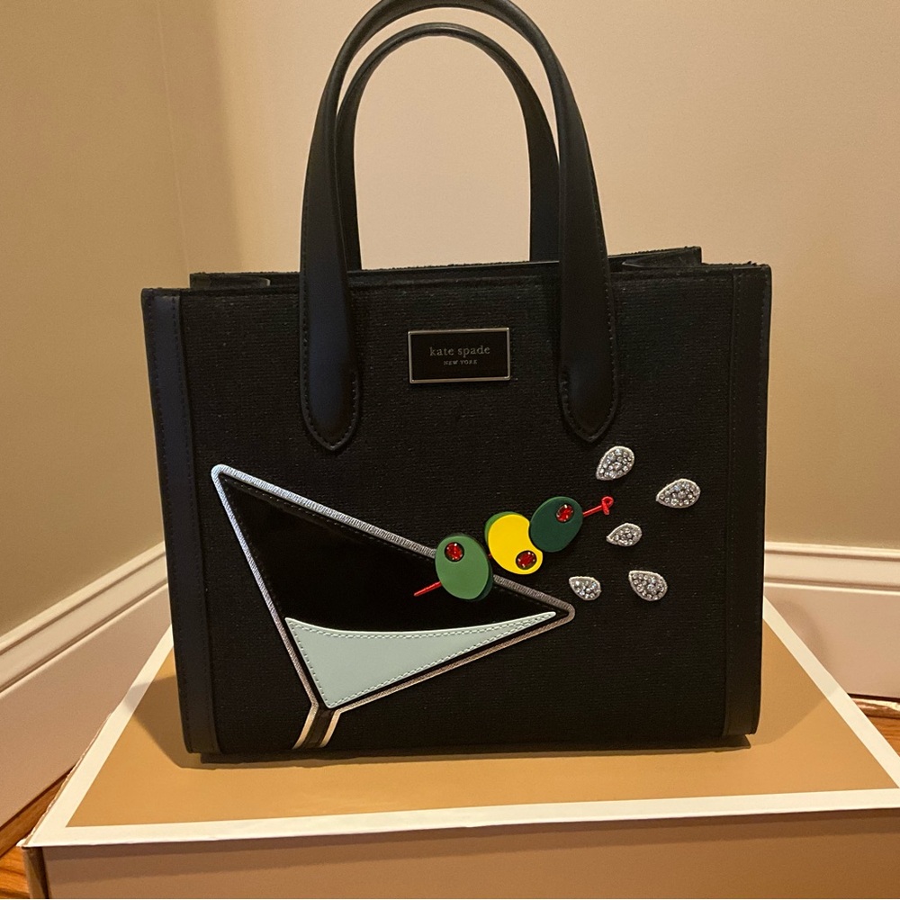 Kate Spade Black Tote with Martini and Olive Design